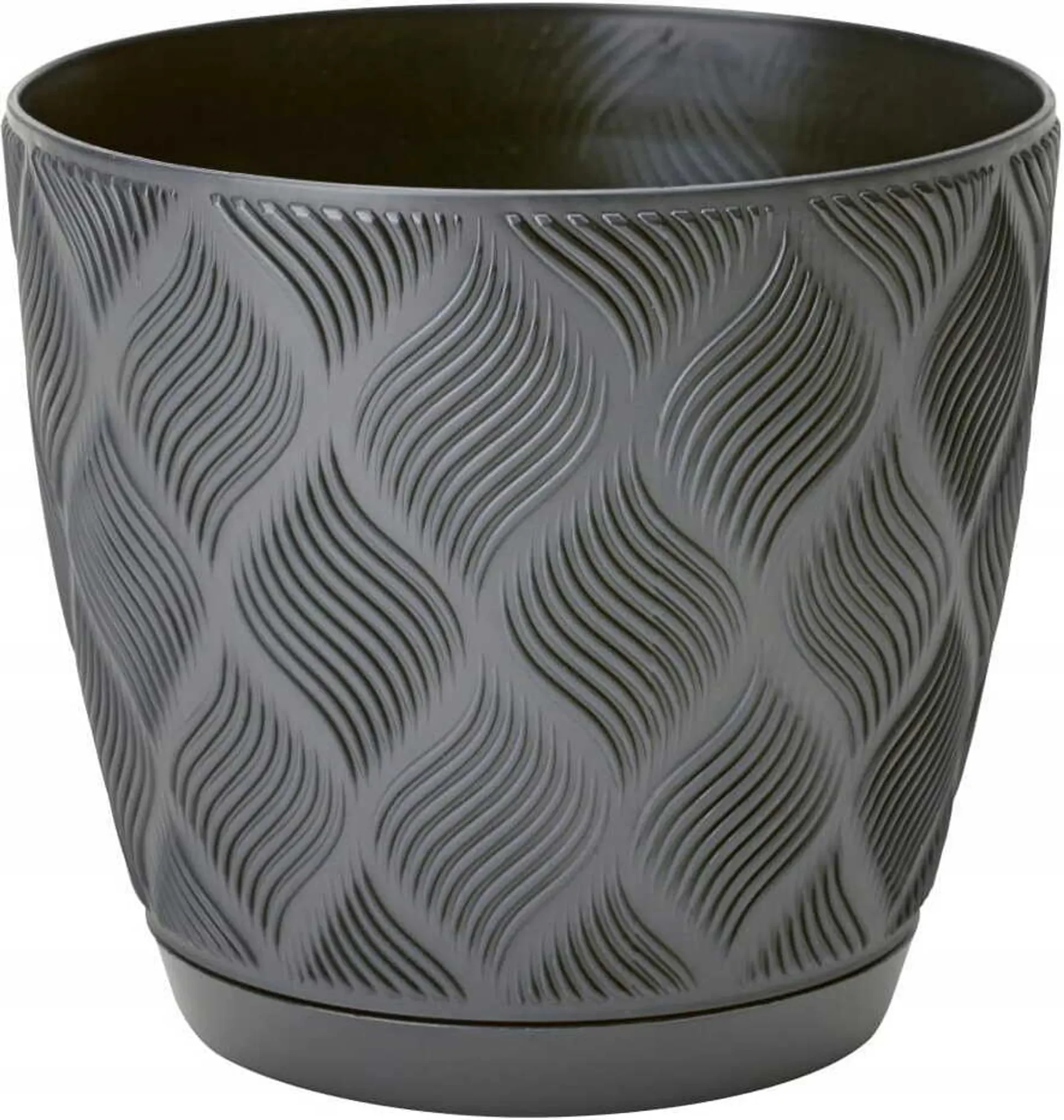 Form-Plastic – Blumentopf „Flow Petit“ Ø 17 cm, Anthrazit + Untersetzer